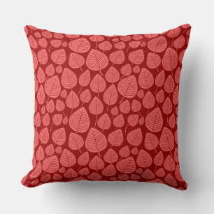 Leaf Pattern 02 - Tropical Pink on Ruby Red Throw Pillow