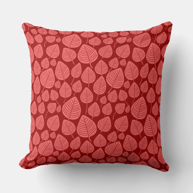Leaf Pattern 02 - Tropical Pink on Ruby Red Throw Pillow (Front)