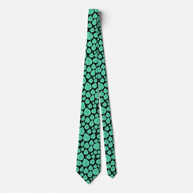 Leaf Pattern 02 - Turquoise on Black Tie (Front)