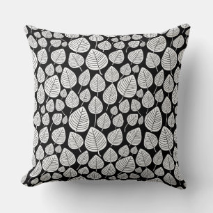 Leaf Pattern 02 - White on Black Throw Pillow
