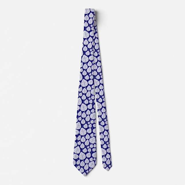 Leaf Pattern 02 - White on Deep Navy Tie (Front)