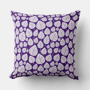 Leaf Pattern 02 - White on Deep Purple Throw Pillow