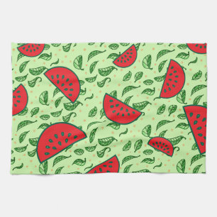 Leaf pattern and Watermelons Kitchen Towel