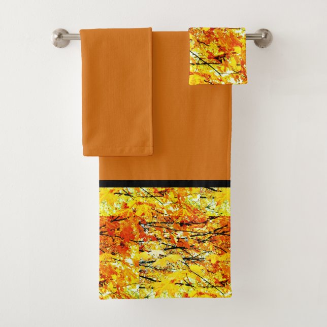 Leaf Pattern Autumn Bath Towel Set (Insitu)