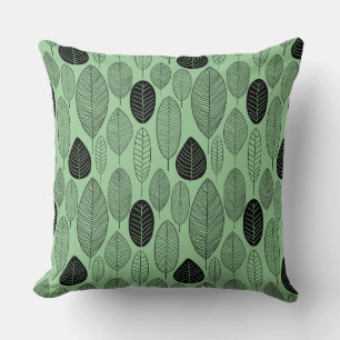 Leaf Pattern - Black on Faded Green Throw Pillow