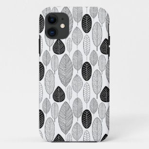 Leaf Pattern - Black on White iPhone 11 Case
