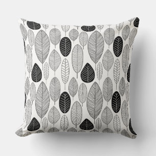 Leaf Pattern - Black on White Throw Pillow