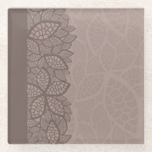 Leaf pattern border and background glass coaster
