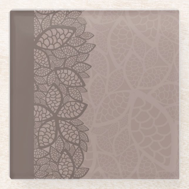 Leaf pattern border and background glass coaster (Front)