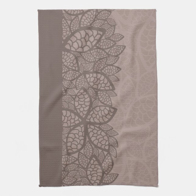 Leaf pattern border and background kitchen towel (Vertical)