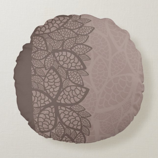 Leaf pattern border and background round pillow (Front)