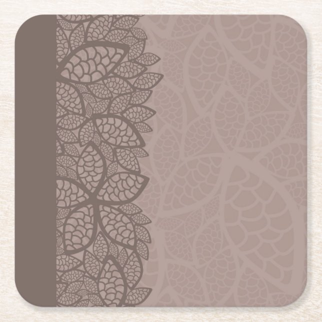 Leaf pattern border and background square paper coaster (Front)