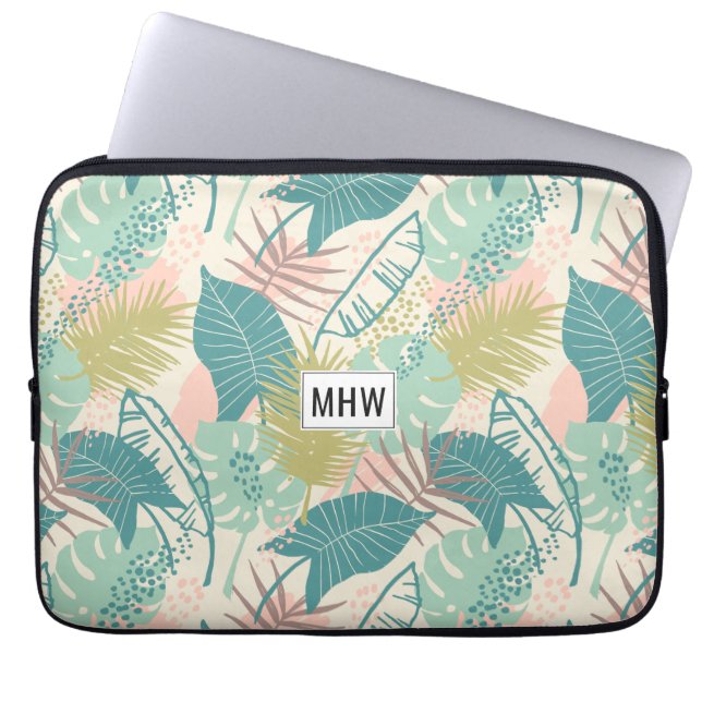 Leaf Pattern custom monogram laptop sleeves (Front)
