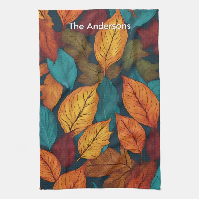 Leaf Pattern Fall Nature Colourful Autumn Leaves Kitchen Towel (Vertical)