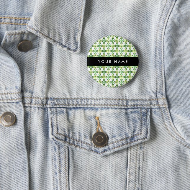 Leaf Pattern, Green Leaves, Your Name 2 Inch Round Button (In Situ)