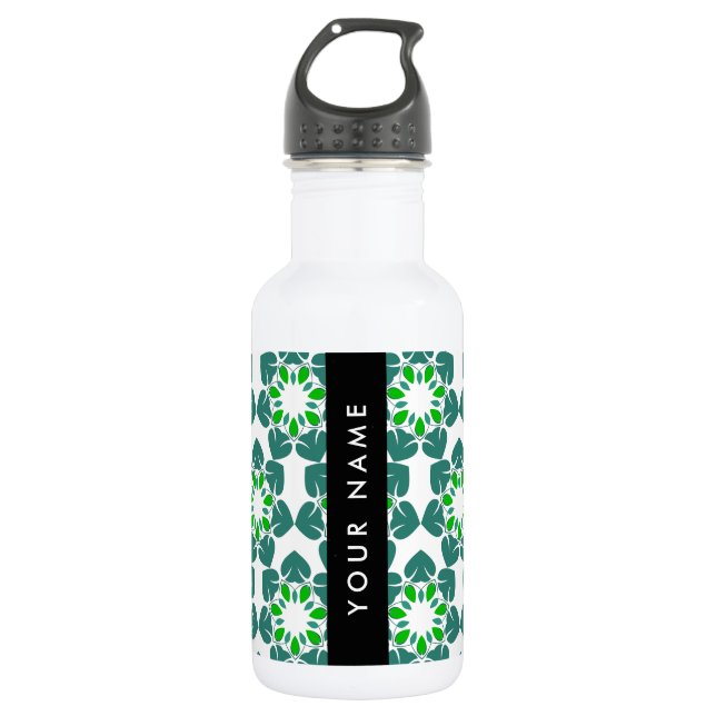 Leaf Pattern, Green Leaves, Your Name 532 Ml Water Bottle (Front)