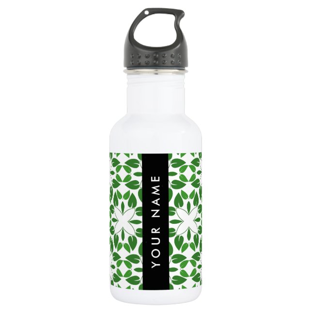 Leaf Pattern, Green Leaves, Your Name 532 Ml Water Bottle (Front)