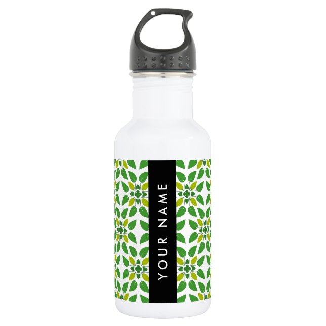 Leaf Pattern, Green Leaves, Your Name 532 Ml Water Bottle (Front)