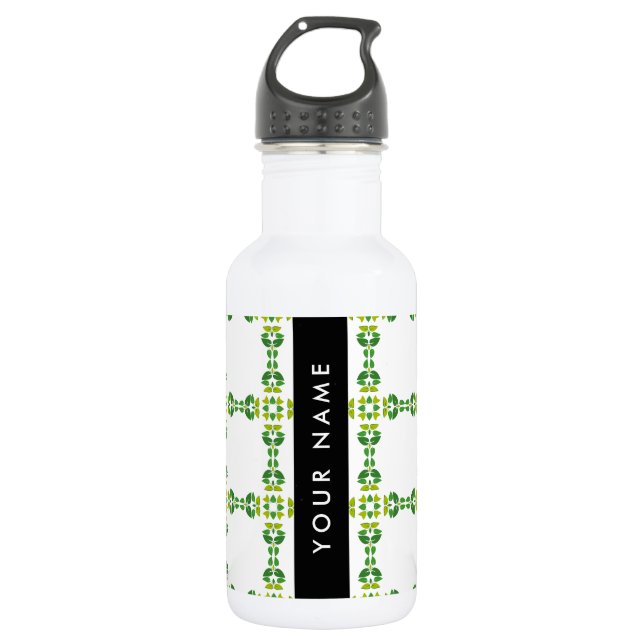Leaf Pattern, Green Leaves, Your Name 532 Ml Water Bottle (Front)