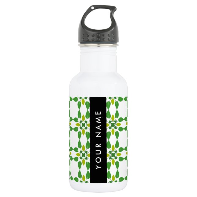 Leaf Pattern, Green Leaves, Your Name 532 Ml Water Bottle (Front)