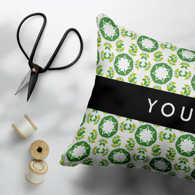 Leaf Pattern, Green Leaves, Your Name Accent Pillow (Creator Uploaded)