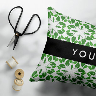 Leaf Pattern, Green Leaves, Your Name Accent Pillow