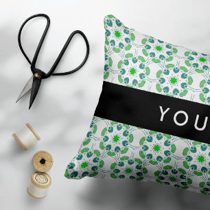 Leaf Pattern, Green Leaves, Your Name Accent Pillow