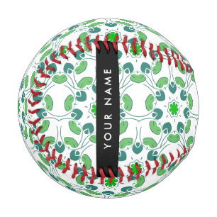 Leaf Pattern, Green Leaves, Your Name Baseball
