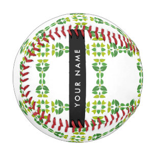Leaf Pattern, Green Leaves, Your Name Baseball