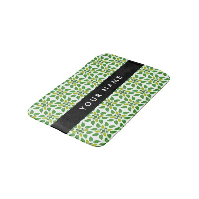 Leaf Pattern, Green Leaves, Your Name Bath Mat (Angled)