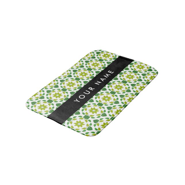Leaf Pattern, Green Leaves, Your Name Bath Mat (Angled)