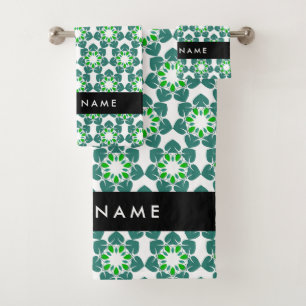 Leaf Pattern, Green Leaves, Your Name Bath Towel Set