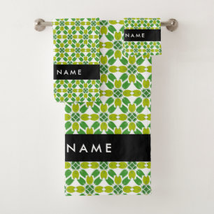 Leaf Pattern, Green Leaves, Your Name Bath Towel Set