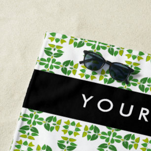 Leaf Pattern, Green Leaves, Your Name Beach Towel
