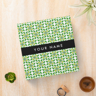 Leaf Pattern, Green Leaves, Your Name Binder
