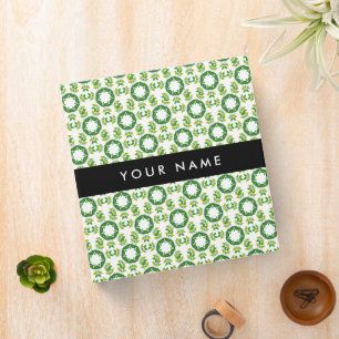 Leaf Pattern, Green Leaves, Your Name Binder