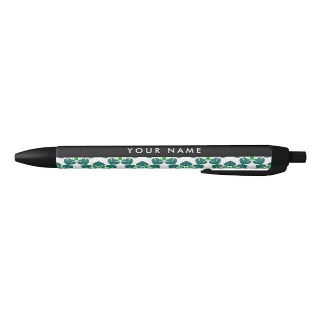 Leaf Pattern, Green Leaves, Your Name Black Ink Pen (Bottom)