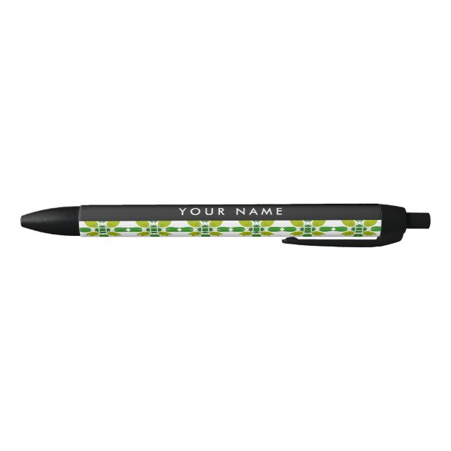 Leaf Pattern, Green Leaves, Your Name Black Ink Pen (Bottom)