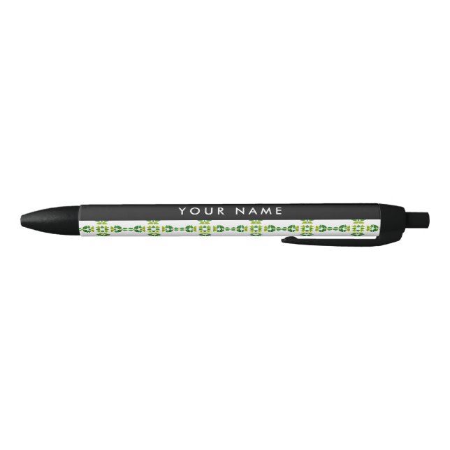 Leaf Pattern, Green Leaves, Your Name Black Ink Pen (Bottom)
