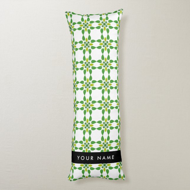 Leaf Pattern, Green Leaves, Your Name Body Pillow (Back (Vertical))