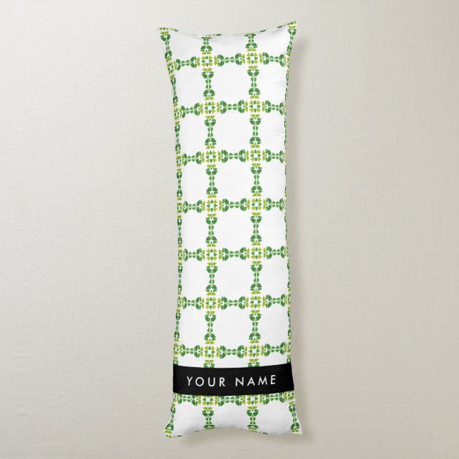 Leaf Pattern, Green Leaves, Your Name Body Pillow (Back (Vertical))