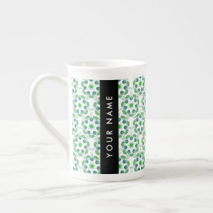 Leaf Pattern, Green Leaves, Your Name Bone China Mug