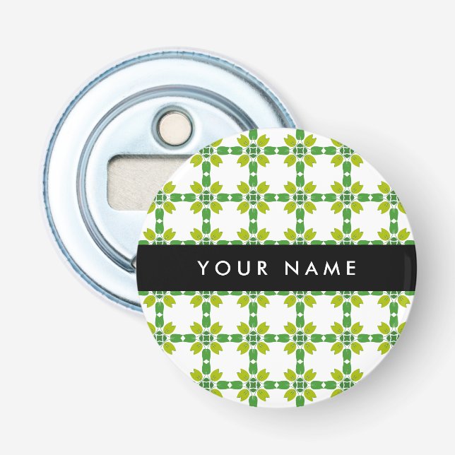 Leaf Pattern, Green Leaves, Your Name Bottle Opener (Front)