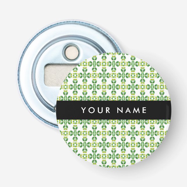 Leaf Pattern, Green Leaves, Your Name Bottle Opener (Front)