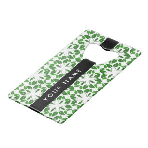Leaf Pattern, Green Leaves, Your Name Credit Card Bottle Opener