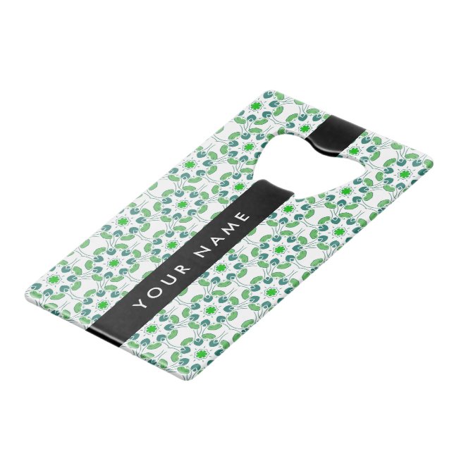 Leaf Pattern, Green Leaves, Your Name Credit Card Bottle Opener (Front Angled)