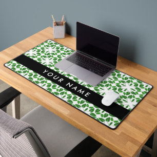 Leaf Pattern, Green Leaves, Your Name Desk Mat