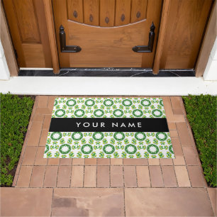 Leaf Pattern, Green Leaves, Your Name Doormat