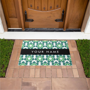 Leaf Pattern, Green Leaves, Your Name Doormat