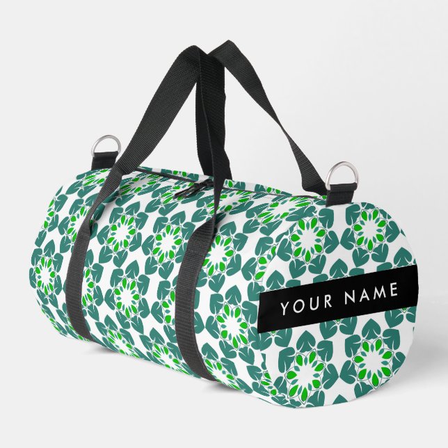 Leaf Pattern, Green Leaves, Your Name Duffle Bag (Left Corner)